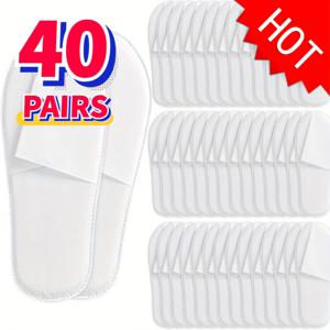 TEMU 40켤레 일회용 흰색 미끄럼방지 슬리퍼 - 부드럽고 통기성 좋은 부직포, 여행 및 가정용 위생적, 휴대용 인체공학적 디자인, 휴대가 편리한 실내 슬리퍼, 스타일, 내구성 있는 구조, 호텔 용품, 신발, 가볍고 휴대가 편리한 신발, 호텔 객실 전용, 여성용 신발
