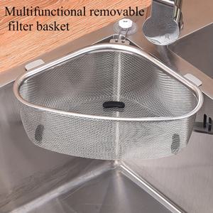 TEMU 삼각 스테인리스 스틸 싱크대 필터 바구니 - 탈착식 주방 쓰레기 필터 (메시 보관 바구니 포함), 제품 세척에 적합, 세척 용이, 공간 절약형 디자인, 주방 걸이 및 스탠딩에 적합|싱크대