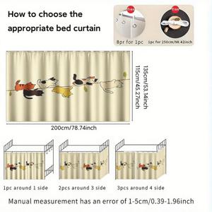 TEMU 기숙사 침대 커튼 1개 - 모던 스타일 아기 고양이 패턴, 경량 공간 분할 커튼. 이층침대에 적합, 간편한 설치를 위한 고리가 있는 걸이형 디자인, 세탁기 사용 가능. 대학 아파트, 스튜디오룸, 가정용으로 이상적 - 공간 절약형 침실 장식