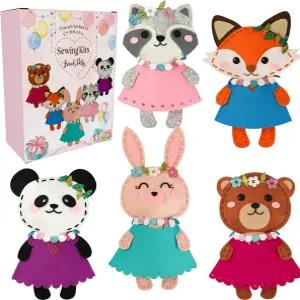 초보 펠트 공예 친구 만들기 심바나 키드 재봉 키트 배우기 팬더 폭스 버니 너구리 곰 5마리 동물