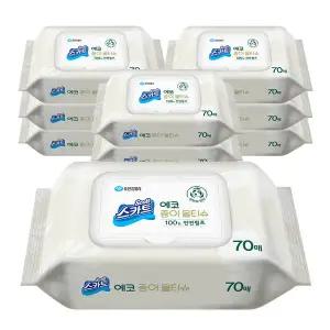 [유한킴벌리]스카트 생분해 천연펄프 에코 종이 물티슈 캡형 70매 9팩