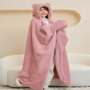귀여운 겨울 후드 담요 케이프 두꺼운 극세사 망토
