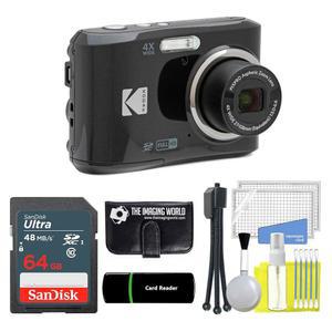 코닥 픽스프로 FZ45 16MP 디지털 카메라 4X 광학 줌 27mm 광각 1080P 풀 HD 비디오 2.7인치 LCD 카메라(블랙) + 64GB 카드 및 리더 메모리 지갑 삼각대 청소 번들