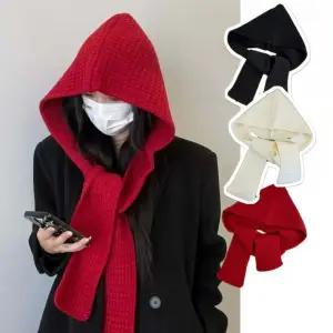 소프트 폴리 니트 후드 머플러 숄 일체형 모자 목도리