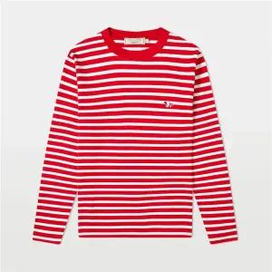 메종키츠네 트리컬러 폭스 패치 남녀공용 스트라이프 티셔츠 FU00115KJ0044 REWH