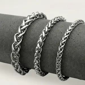 남자 은 팔찌 실버 백금 도금 화이트 골드 써지컬스틸 체인 팔찌