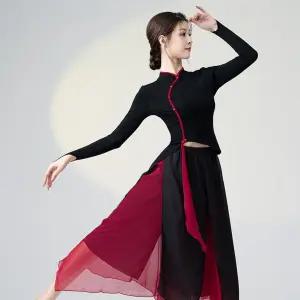 라틴 댄스 여성 스포츠 라인 긴팔 팝콘댄스복 상의