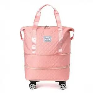 확장형 다용도 보스턴백 이동식 여행용 캐리어 바퀴 숄더 가방 핑크 해외여행캐리어