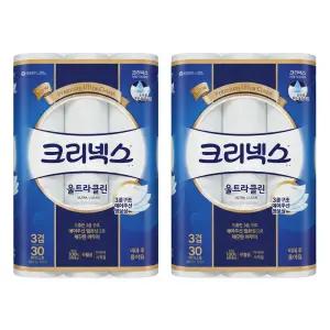 크리넥스 울트라클린 화이트 3겹 25M 30롤 2팩 두루마리 화장지 휴지