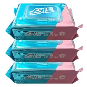 스카트 잘닦이는 살균 소독 티슈 60매 3개 세정 물티슈