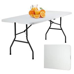 파티용 접이식 테이블 플라스틱 피크닉 휴대용 손잡이가 있는 웨딩 캠핑 사무실(흰색, 6피트)