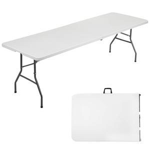 FDW 8피트 야외 식탁, 파티 및 결혼식용 휴대용 손잡이가 내장된 접이식 직사각형 플라스틱 테이블, 흰색