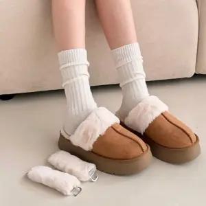 여성 탈부착 고리 기모 퍼 털 신발 슈즈 겨울 슬리퍼