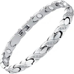 여성용 페라코 마그네틱 팔찌 초강력 자석 및 반짝이는 크리스탈 크리스마스 선물 (실버)