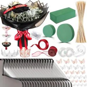 순이 발렌타인 부케 키트 20매 꽃 포장지 100개 기념일 생일 선물 졸업식 어머니의 날 (투명 블랙)