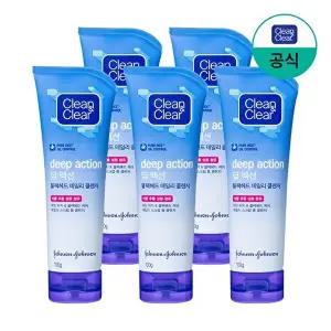 [클린앤클리어][대용량특가] 클린앤클리어 딥 액션 블랙헤드 데일리 클렌저 100g x5