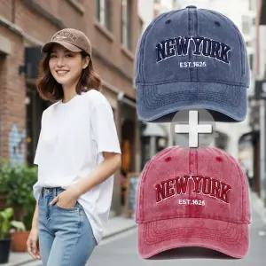 비엠 NY 뉴욕 빈티지 워싱 볼캡모자 (2개) 야구모자 남녀공용 레터링 커플 구제 여행