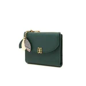 [닥스](강남점)DCWA2F307E2[MISTY FLOWER]그린 가죽 체크 플라워 장식 반지갑