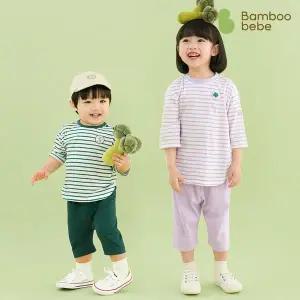 [밤부베베] 스트라이프 브로컬리 7부 상하복(6~60개월)