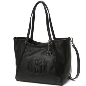 [헤지스](대구신세계)[H20크링클]시그니처 H패치 블랙 와이드 쇼퍼백 L (롱스트랩SET) (무광) HIBA5E538BK