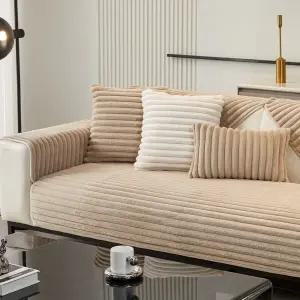 스트라이프 래빗 밍크퍼 와이드 넓은 소파패드 90x230cm 4인용