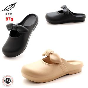 [초초경량 87g EVA 고무창 3cm] 안신은듯 가볍고 발볼편한 리본장식 뮬블로퍼 생활방수 앞막힘 슬리퍼 실내화 KJP-891리본