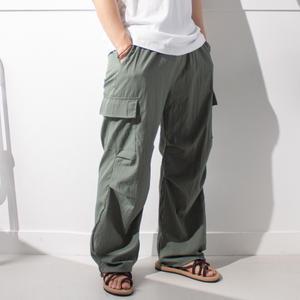 얇은 와이드 파라슈트 카고 팬츠 / 봄 여름 가을 2way 발목스트링 냉감 냉장고 시원한 긴바지