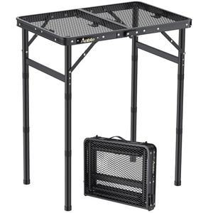 앤베 접이식 그릴 테이블, 알루미늄 캠핑 테이블 높이 조절 가능 최대 27.5인치 피크닉 야외 가볍고 휴대하기 좋은 여행용 손잡이 BBQ 피크닉, 22.8인치 x 16인치, 블랙