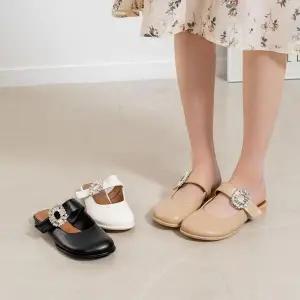 [하프클럽/] 라운드토 보석 찍찍이 메리제인 단화 가죽 블로퍼