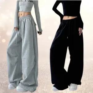 핀덕 루즈핏 트레이닝 와이드팬츠 여자 츄리닝 밴딩 홈웨어 팬츠 스트릿 캐주얼