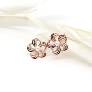 14k 와이드 꽃 진주 귀걸이 OPKYE0315