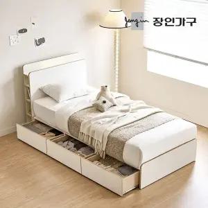 장인가구 드림업 LED 수납 헤드 미니 원룸 서랍형 침대 프레임 MS/S