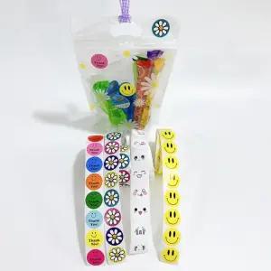 500P 구디백 선물포장 감사 답례품 스마일스티커 롤스티커 땡큐 대용량