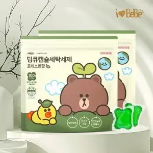 아이러브베베 라인프렌즈 캡슐세제 100개입+100개입 포레스트향 고농축 세탁세제 실내건조 드럼 일반겸용