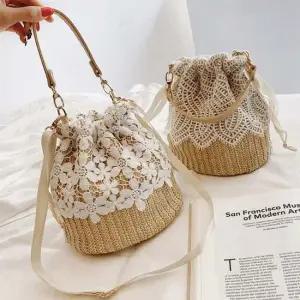 여자 밀짚 레이스 트렌드 크로스백 1P 데일리 핸드백