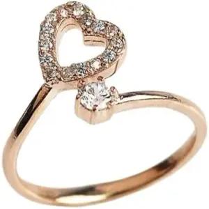 1.00 Ct 원형 컷 시뮬레이션 다이아몬드 14k 로즈 골드 도금 하트 조절 가능 토링 925 실버