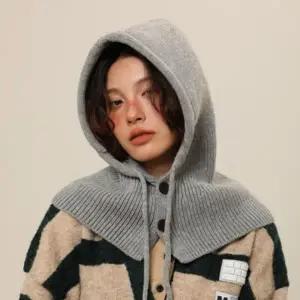 여성 겨울 방한 단추 후드워머 목도리 바라클라바 모자