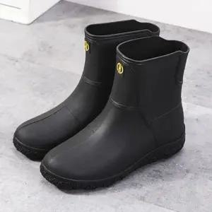 3컬러 남성 장화 스티치 절개 무광 앵클 숏 레인부츠