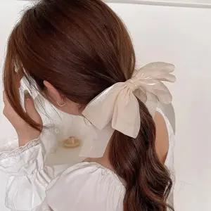 여성 2컬러 쉬폰 리본 헤어핀 집게 여름 바나나 머리핀 삔