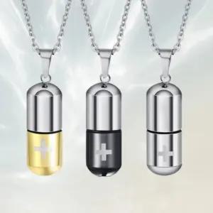 휴대용 알약보관함 미니 방수캡슐 약통 목걸이형 메탈 여행용 3컬러