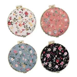 미니 손거울 꽃거울 양면 접이식 휴대용 메이크업 원형 파우치 패브릭 포켓