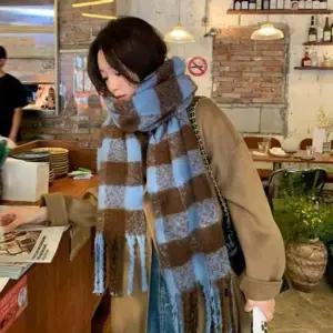 체크 롱 윈터 포근한 머플러 따뜻 니트 겨울 목도리