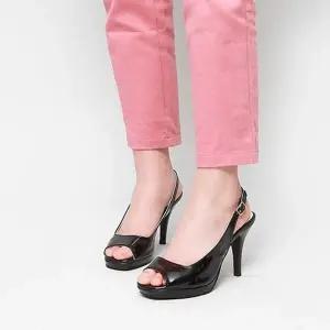 에나멜 둥근코 가보시 오픈토 스트랩 슬링백 펌프스힐
