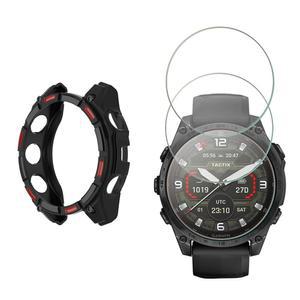 Garmin Tactix 8 AMOLED 51mm 스마트워치, 9H 유리 보호 필름 풀 커버 및 소프트 TPU 케이스와 호환되는 시계 화면 보호기(Tactix 블랙 레드)