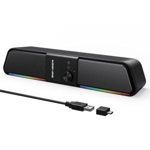 SENZER CS20 2 in 1 데스크탑용 블루투스 컴퓨터 스피커, USB 플러그 앤 플레이 RGB 조명, 볼륨 노브가 있는 모니터 사운드 바, PC 노트북 휴대폰 태블릿용 게이밍 스피커