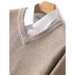 남자 댄디 브이넥 니트 중량감 있고 100% 울 일곱 골지 추동 기모 캐시미어 힛템