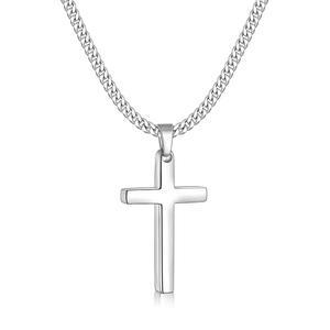 남성용 피움 크로스 목걸이 실버 톤 /블랙 /14K 골드 도금 남성 3.5mm 체인 스테인리스 펜던트 쿠바 16-24인치