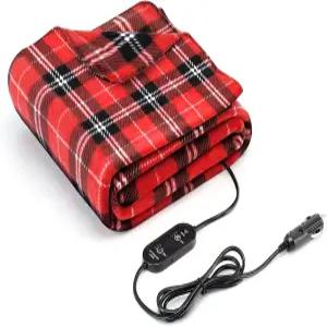 WODHMIEY 자동차 캠핑용 온열 담요 DC12V-24V 전기 타이머가 있는 휴대용 세탁 가능 3가지 열 설정 도로
