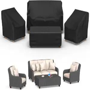 미스터리한드 파티오 가구 커버 4피스 야외 방수 기능 포함 아워도어 소파 의자 2개 방풍 버클 스트랩이