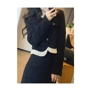 여자 정장세트 프렌치 블랙 추동 스커트 투피스 BE4